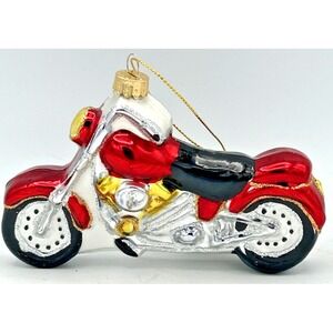 Robert Stanley Red Classic Motorcycle Mercury Glass Christmas Ornament HD type